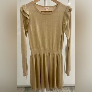 Cat & Jack Gold Metallic Knit Ruffle Shoulder Dress | Girls XL (14/16)